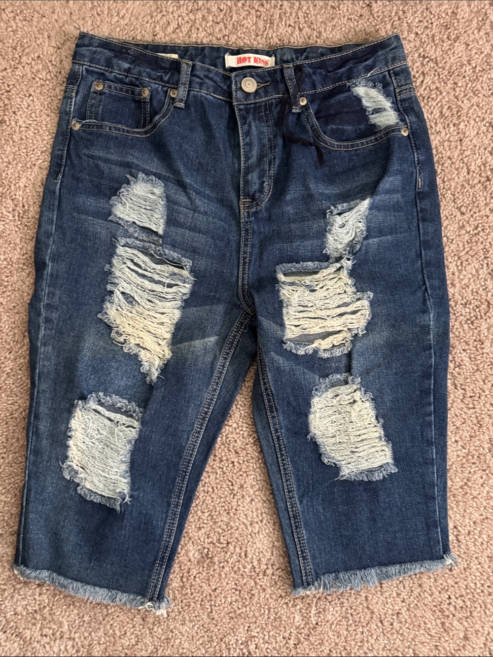 Hot Kiss Dark Blue Distressed Denim Bermuda Shorts